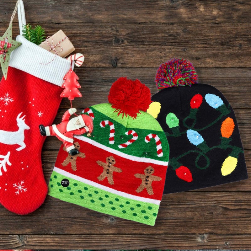 MGparty 2 Pack Christmas LED Light-up Knitted Beanie Hat Colorful with 3 Flashing Modes for Holiday Xmas Christmas Party Supplies(One Size Fits More) - Image 5